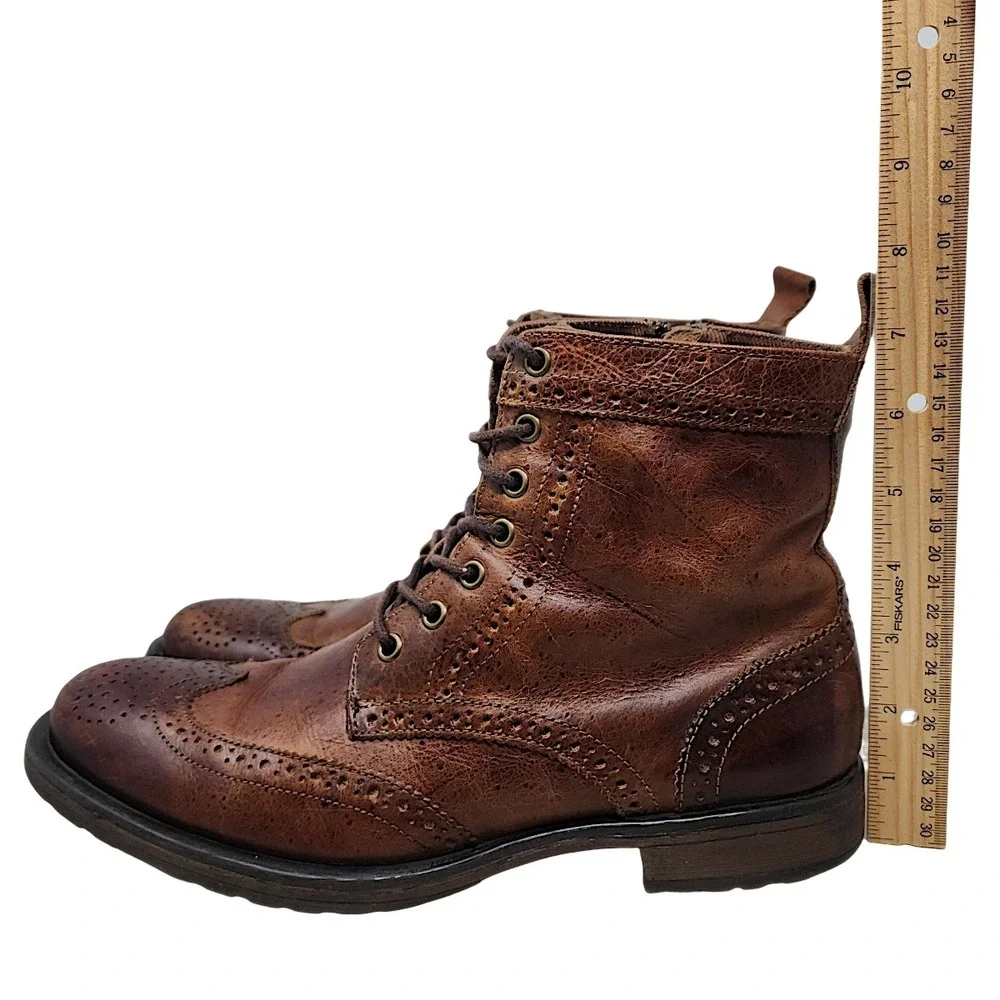 Aston Grey Wingtip Combat Boots 9 Mens Brown Leather Oxford Zip Up Distressed